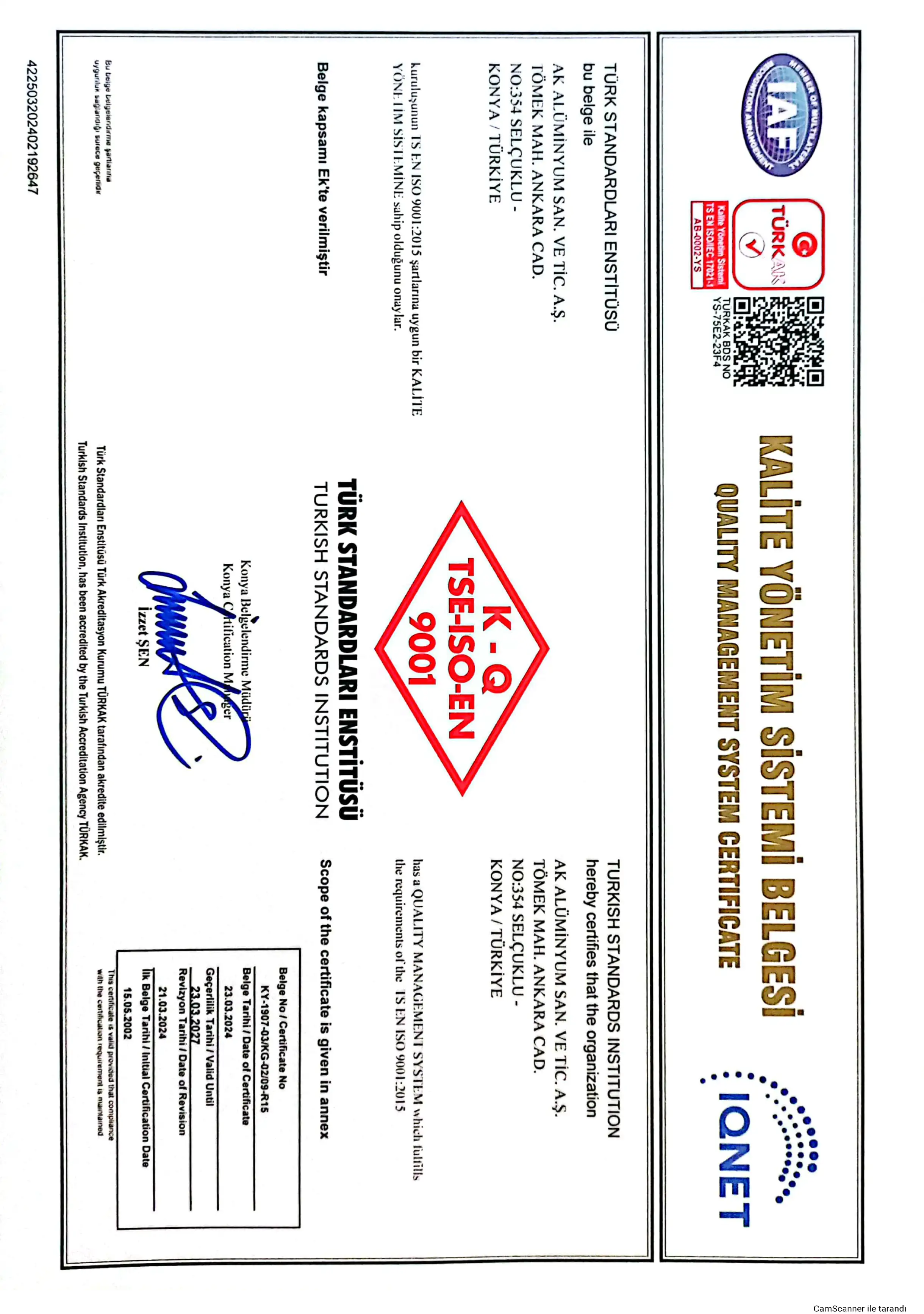 TSE EN ISO 9001